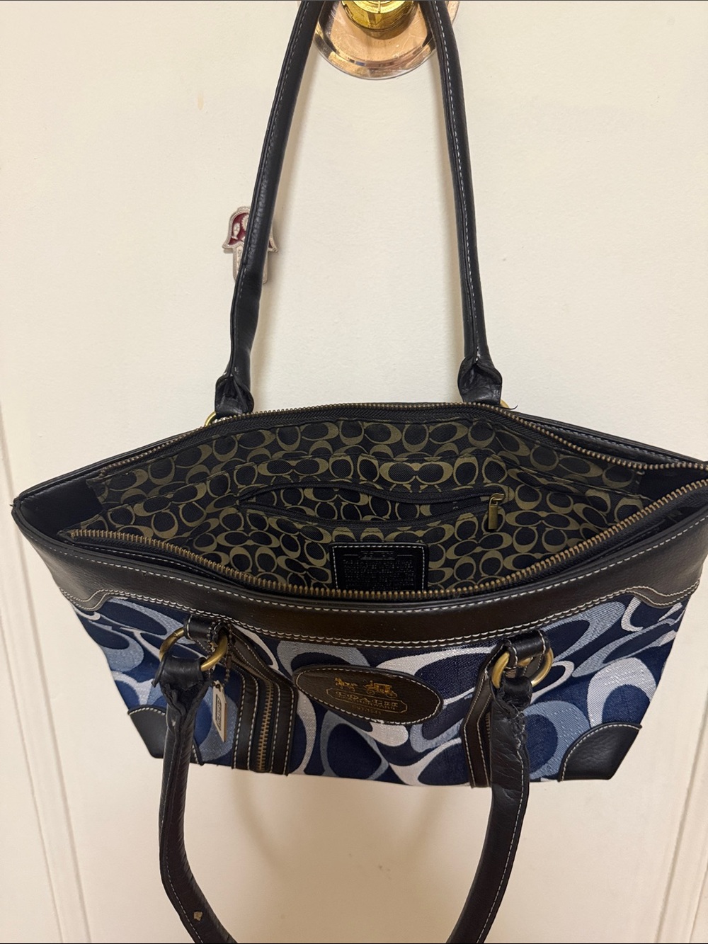 Coach Navy and Black Signature Circle-Print Tote
